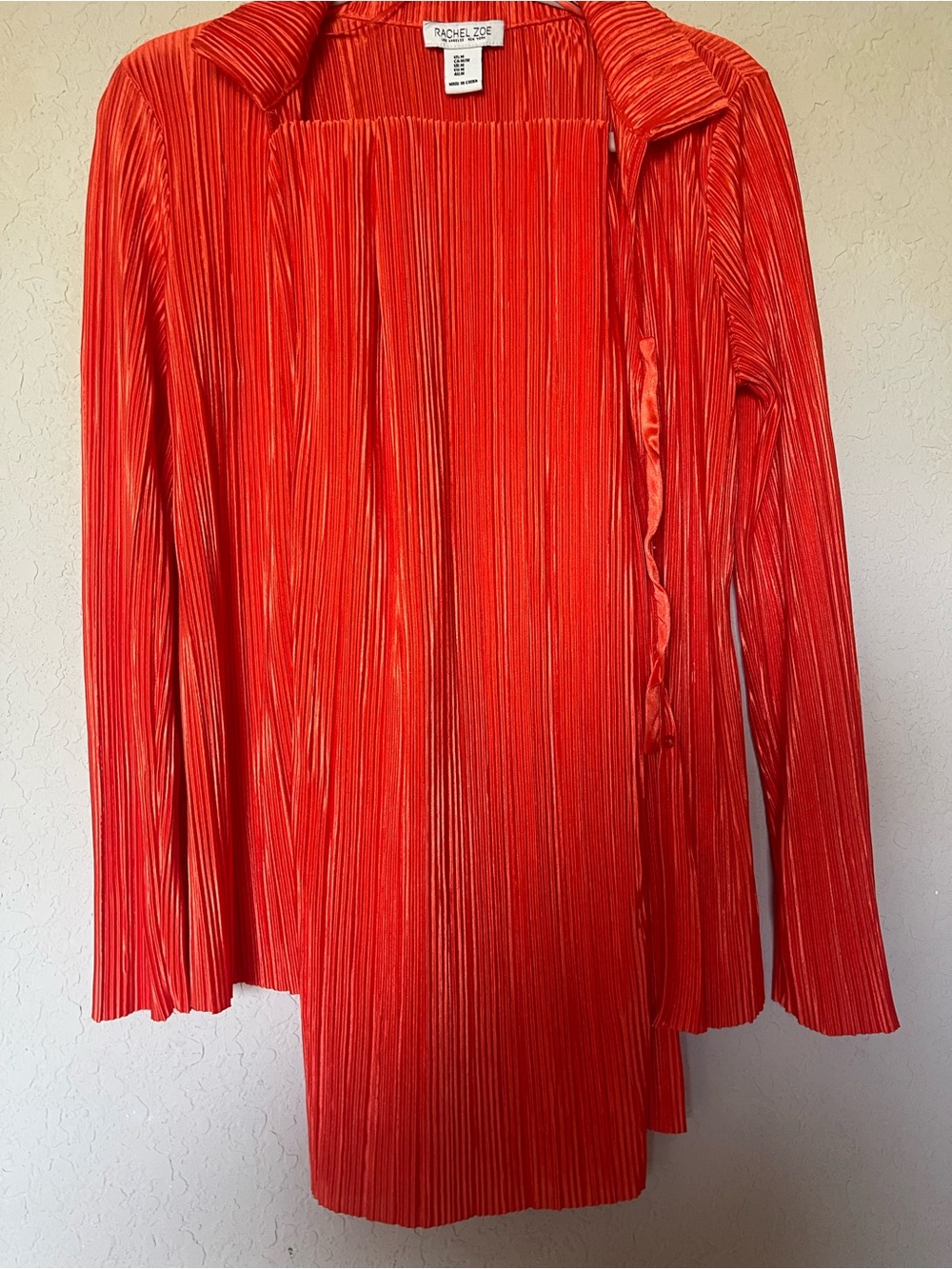 Rachel Zoe Vibrant Red Pleated Long-Sleeve Dress